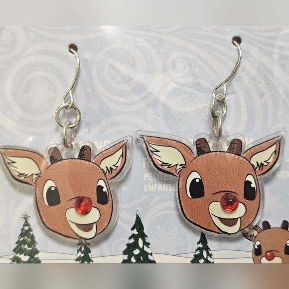 RUDOLPH THE RED NOSED REINDEER HOLIDAY CHRISTMAS EARRINGS - Picture 2 of 6